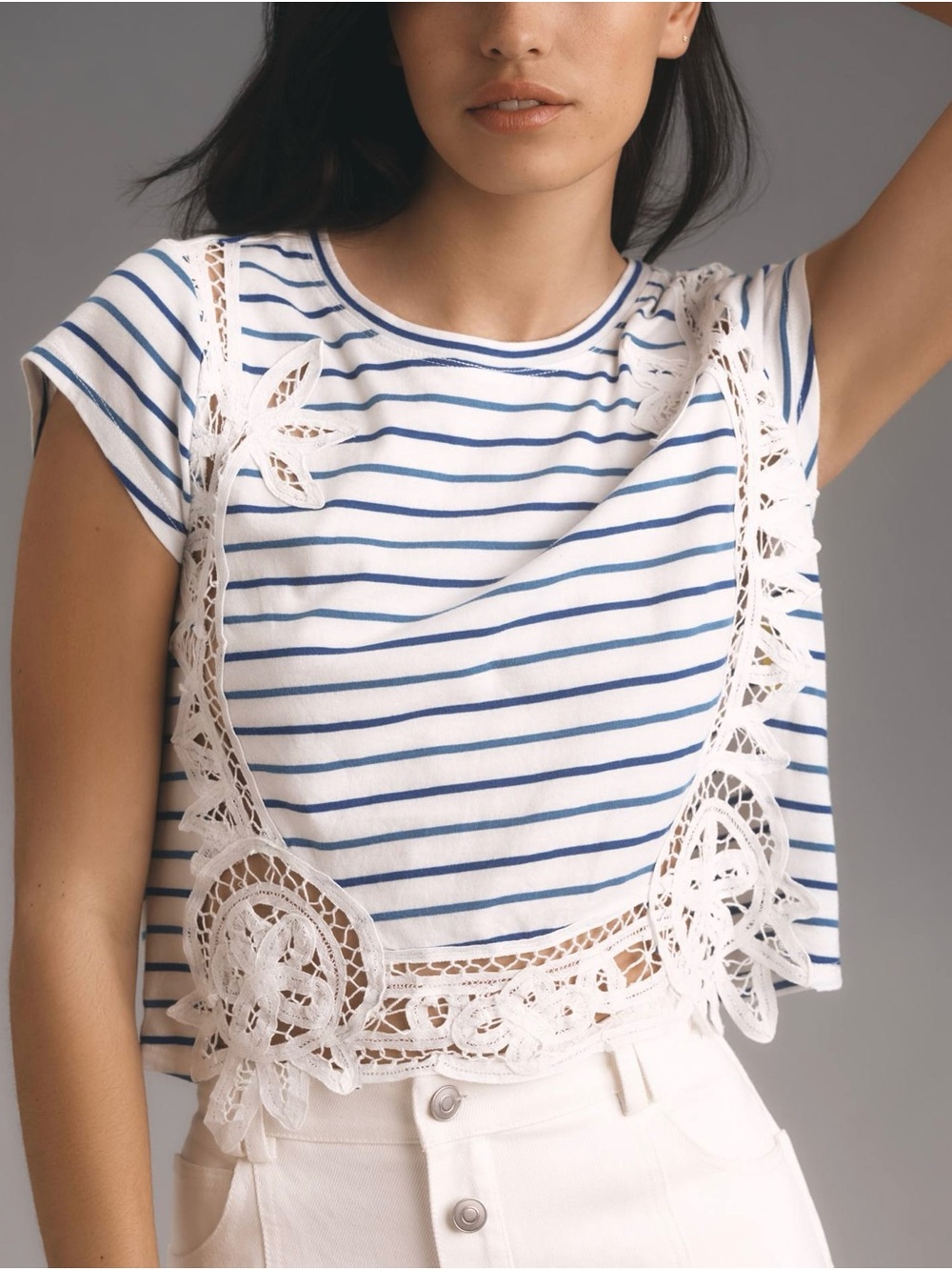 Anthropologie Maeve Lacey Stelline Top XS Blue White